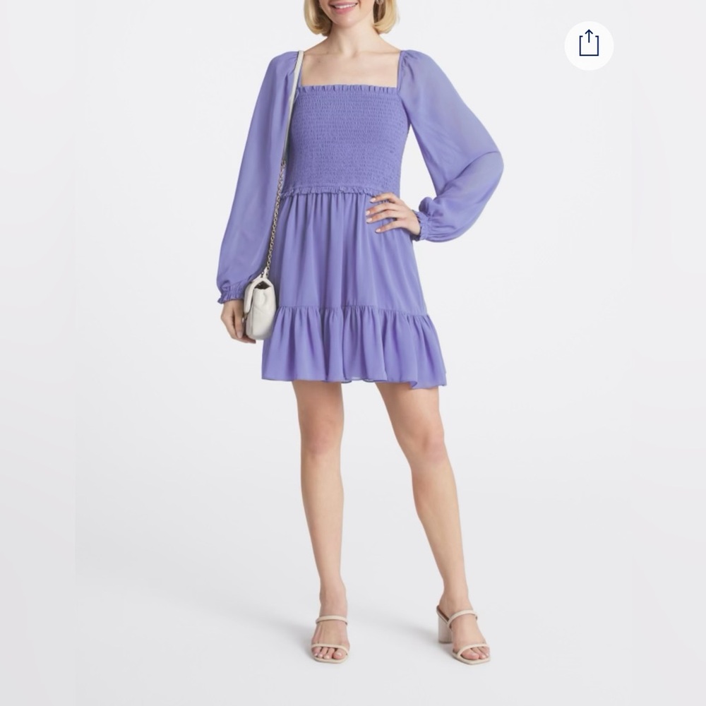 1. State Smocked Ruffle Hem Dress Purple Size XL